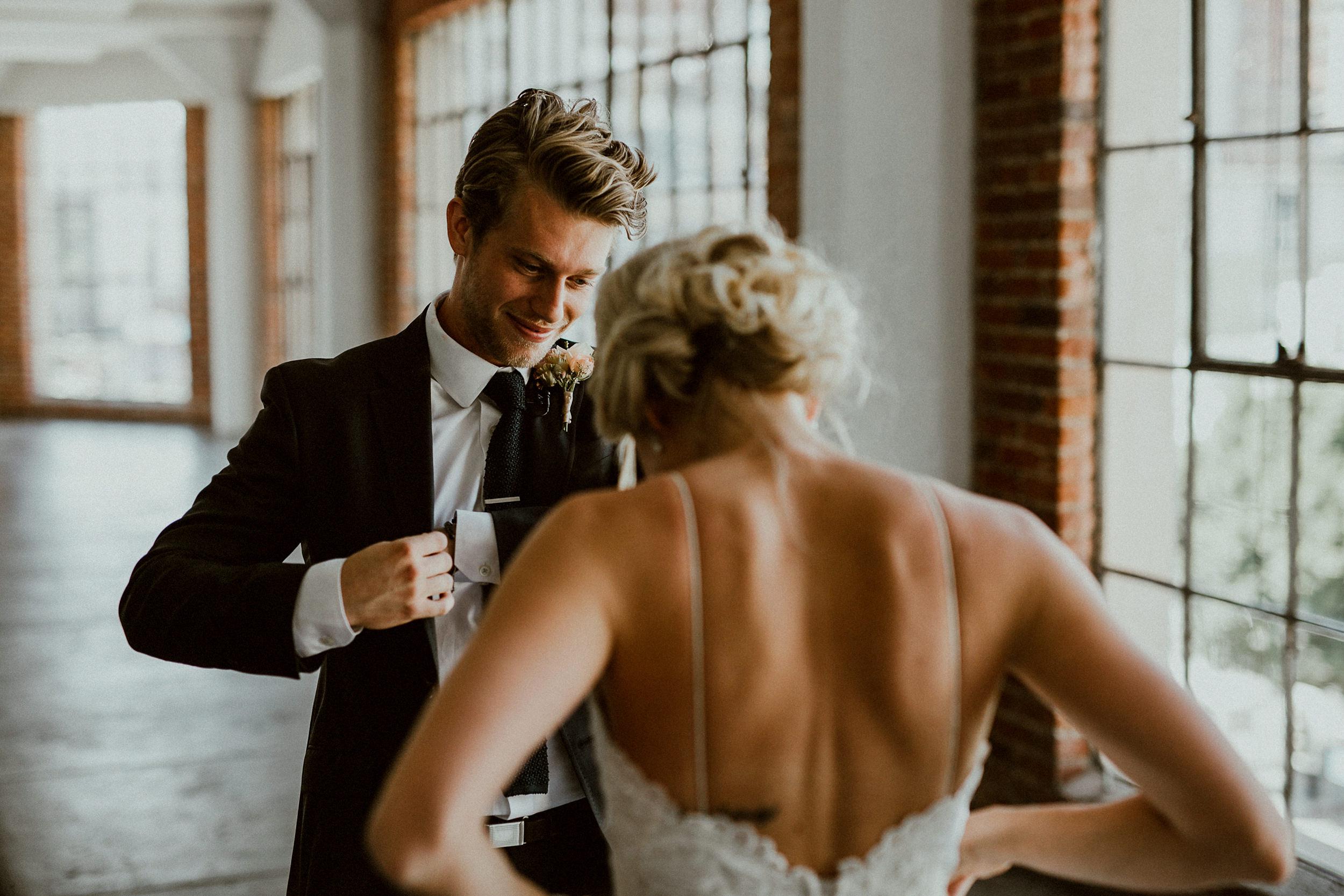 Wedding in Downtown LA at the Hudson Loft First Look Wedding in Downtown LA at the Hudson Loft