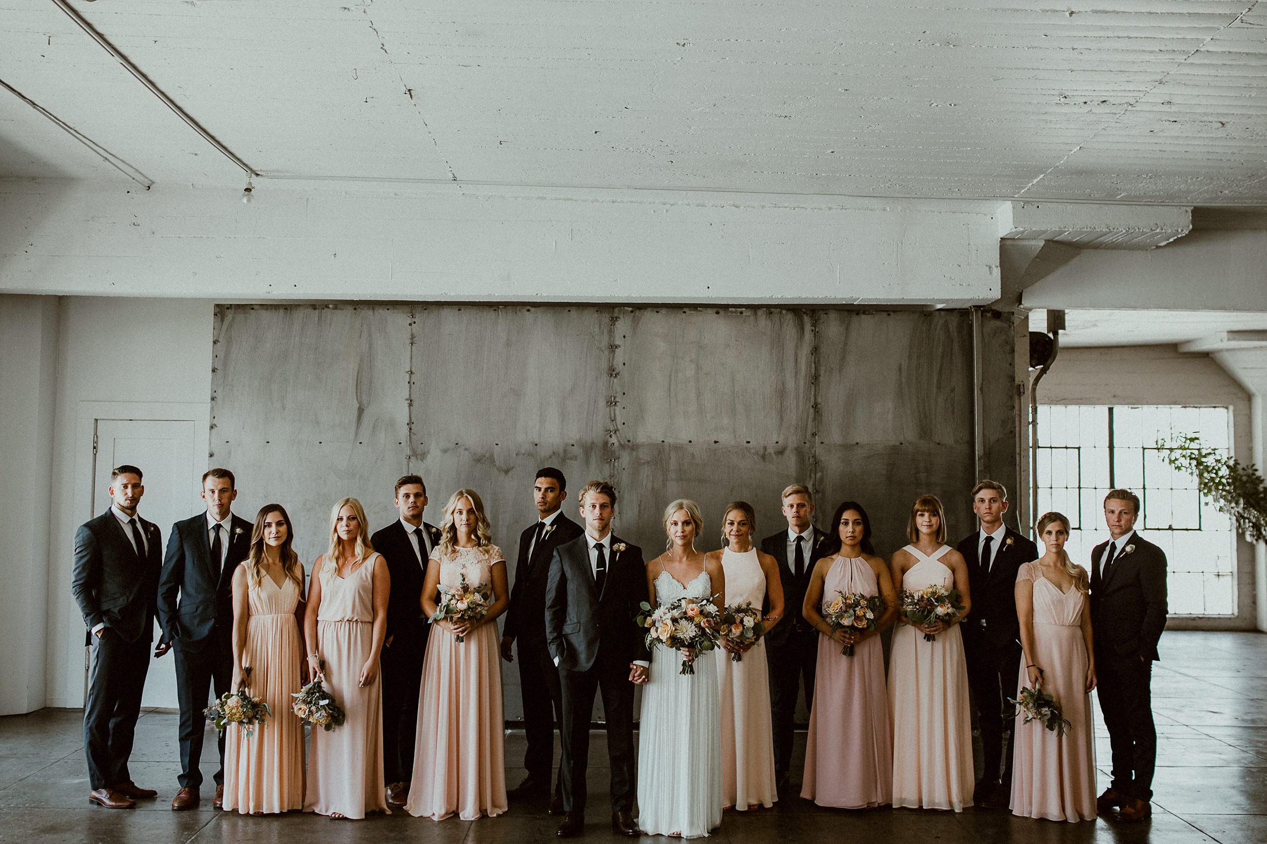 Wedding in Downtown LA at the Hudson Loft BHLDN Bride and Bridesmaids Wedding in Downtown LA at the Hudson Loft