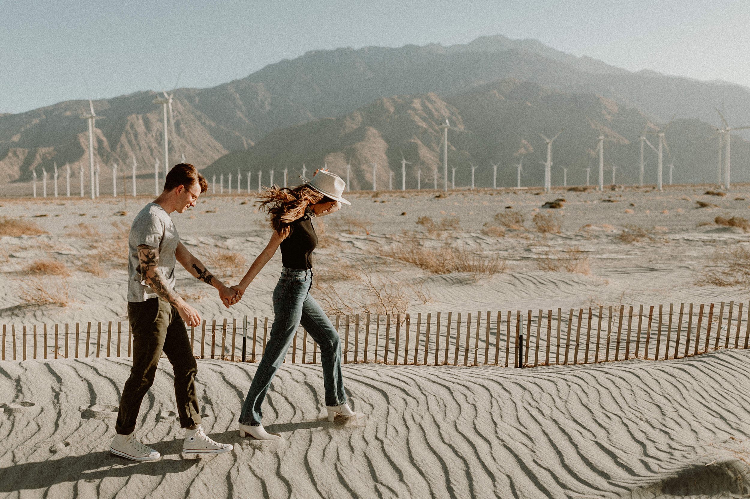 Palm Springs Desert Windmill Engagement Photos