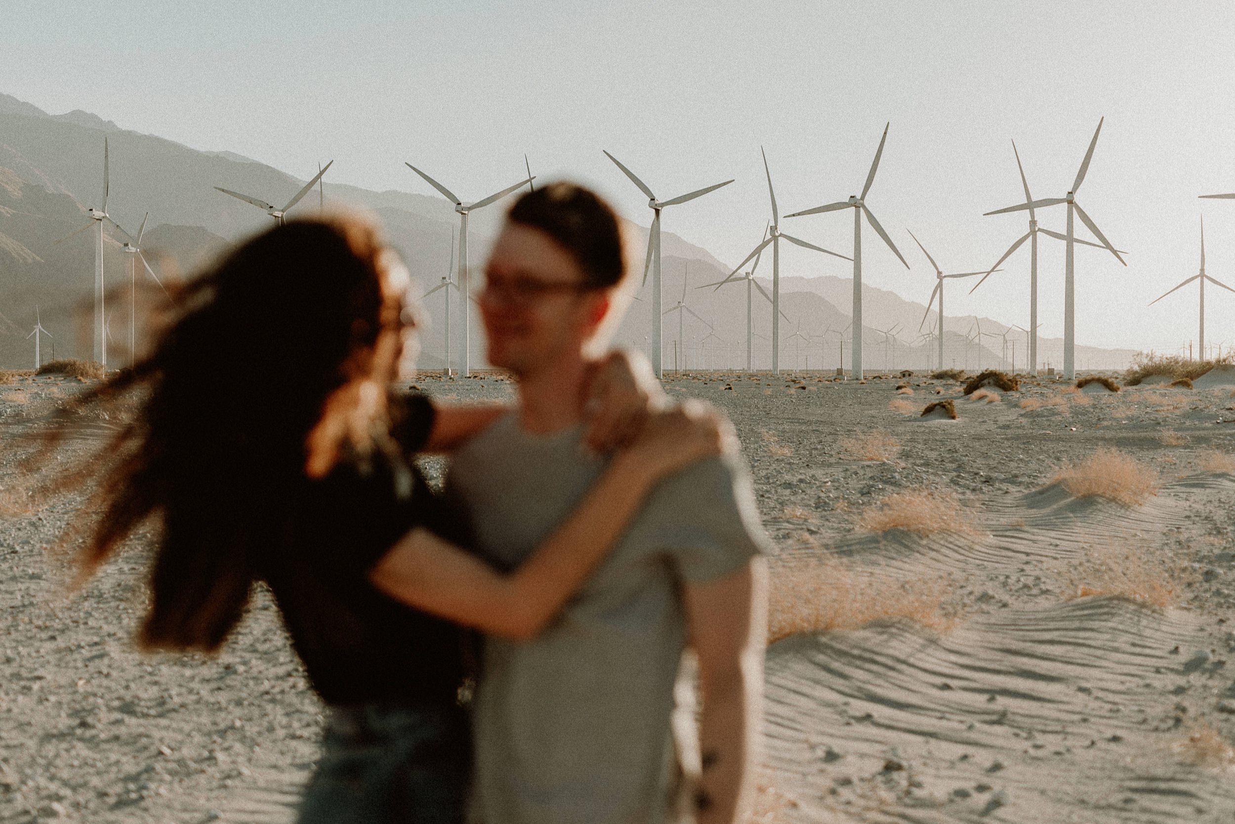 Palm Springs Desert Windmill Engagement Photos