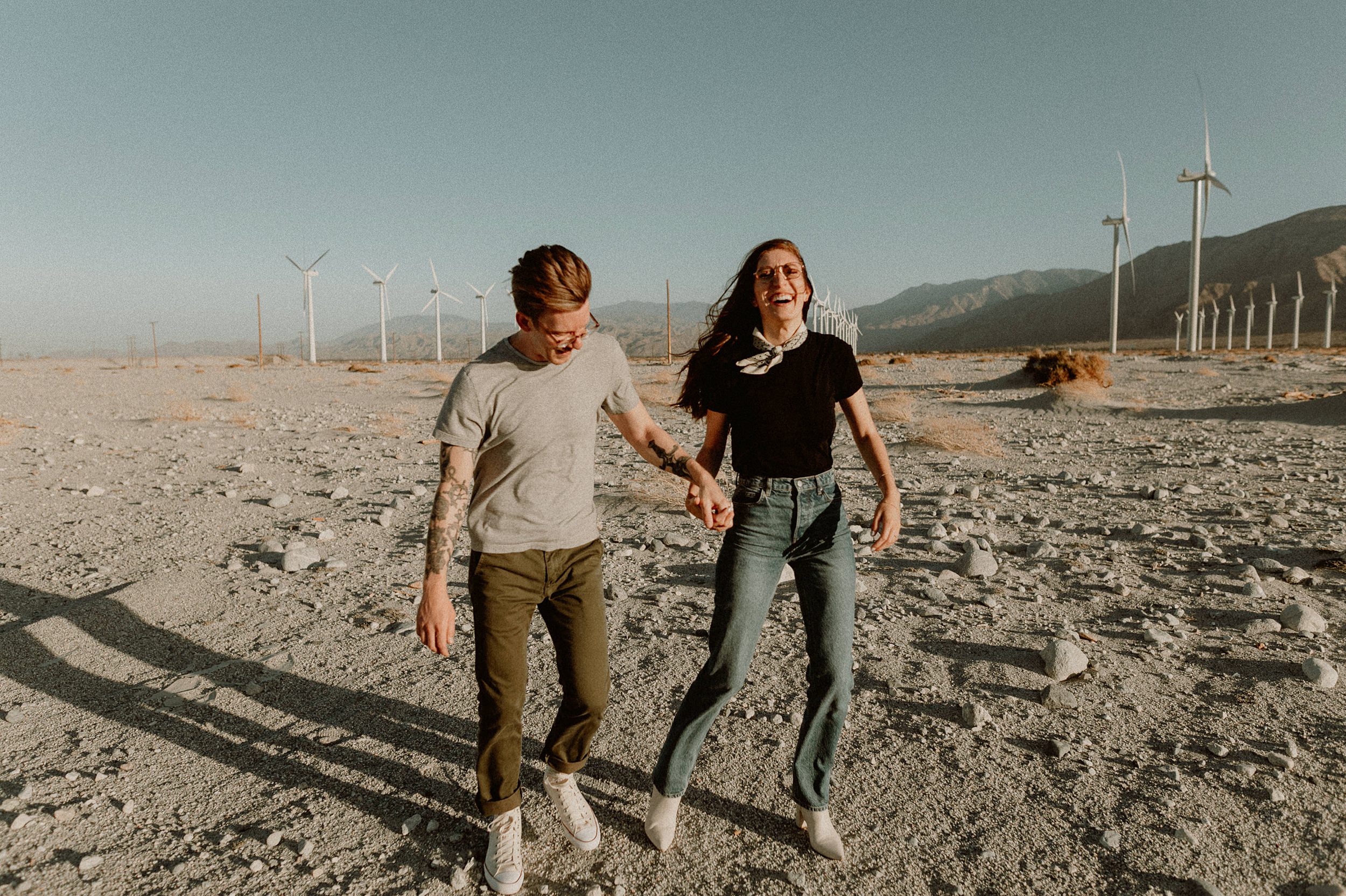 Palm Springs Desert Windmill Engagement Photos