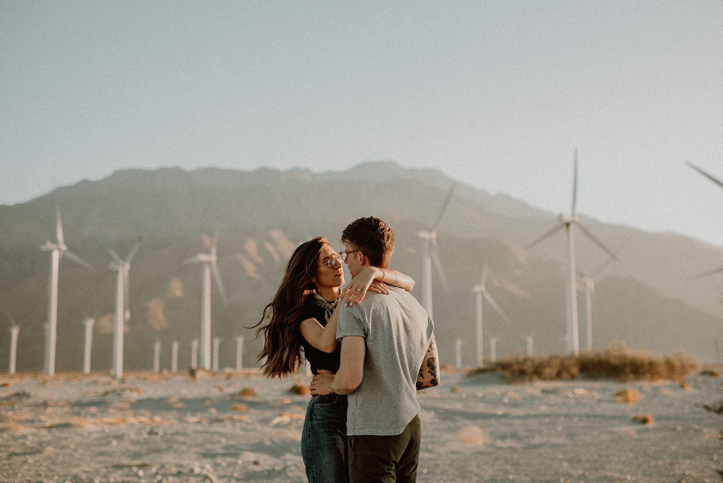 Palm Springs Desert Windmill Engagement Photos