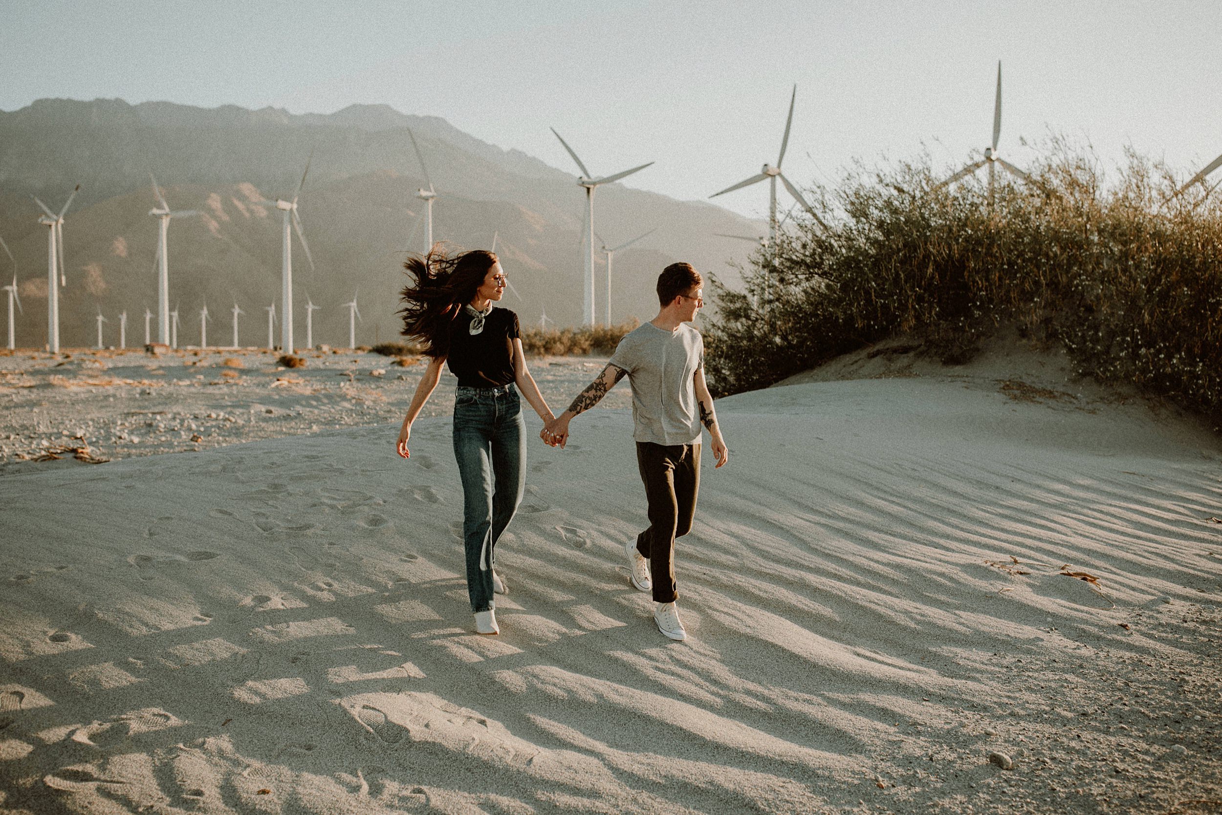 Palm Springs Desert Windmill Engagement Photos