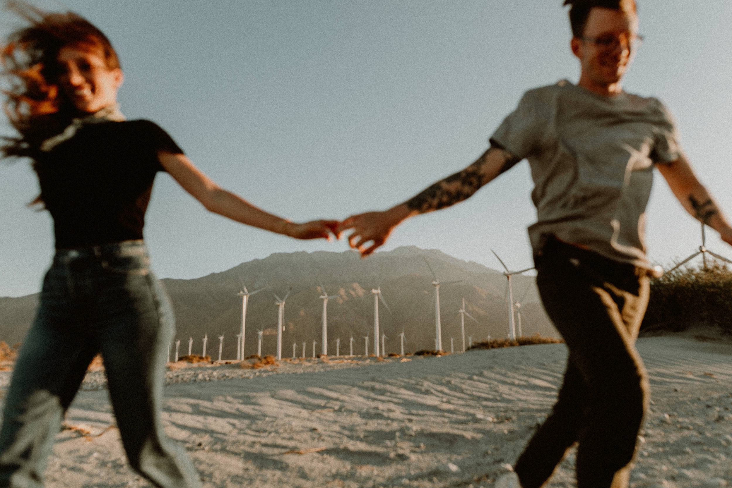 Palm Springs Desert Windmill Engagement Photos