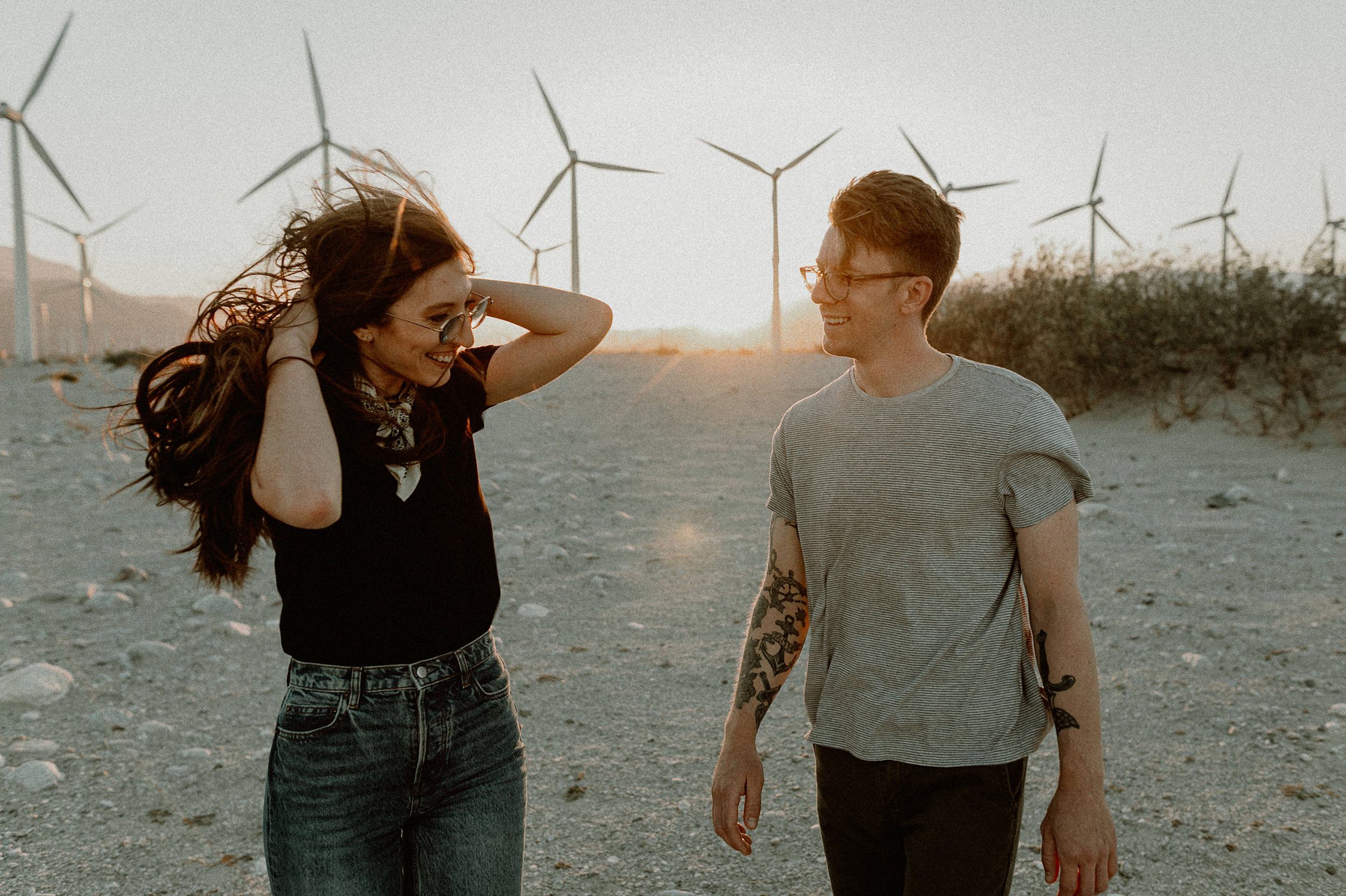 Palm Springs Desert Windmill Engagement Photos