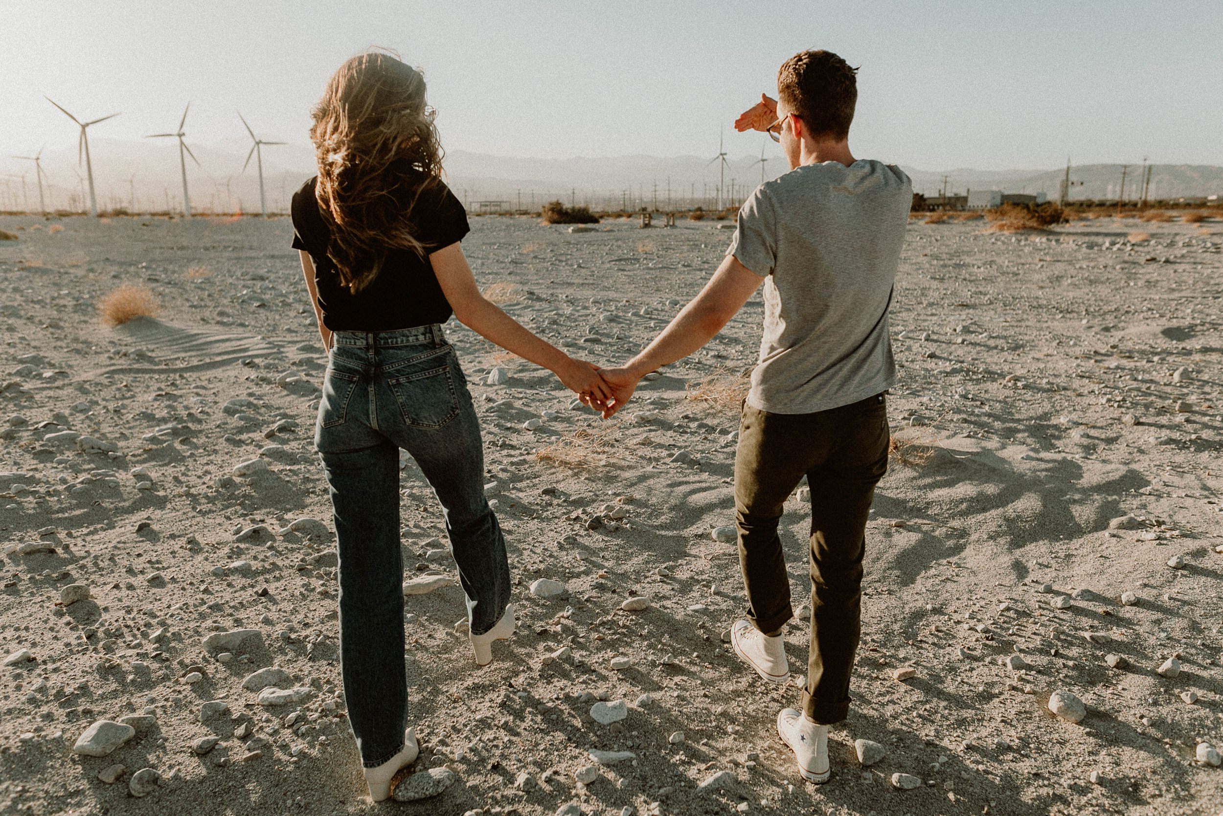 Palm Springs Desert Windmill Engagement Photos