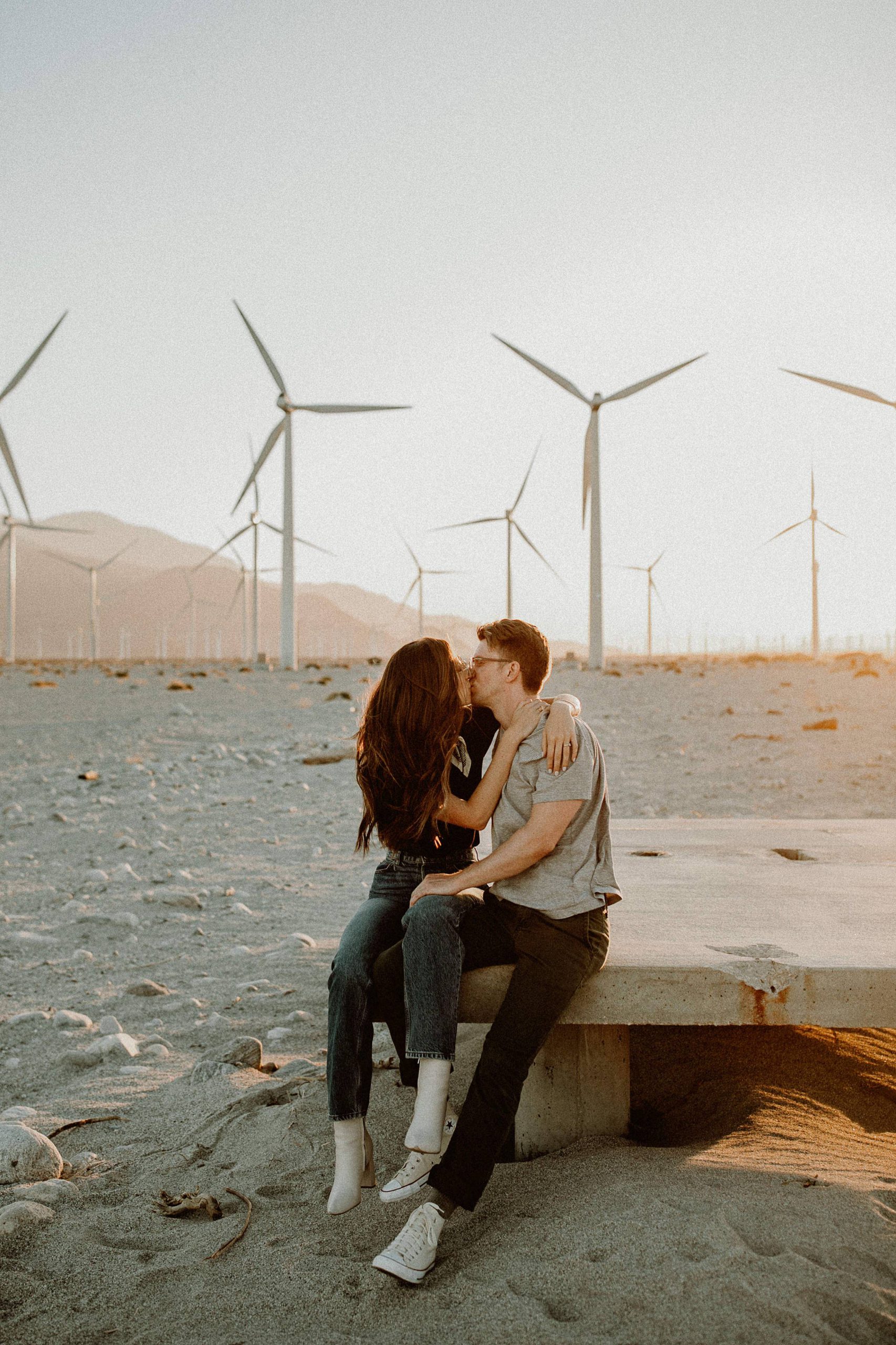 Palm Springs Desert Windmill Engagement Photos