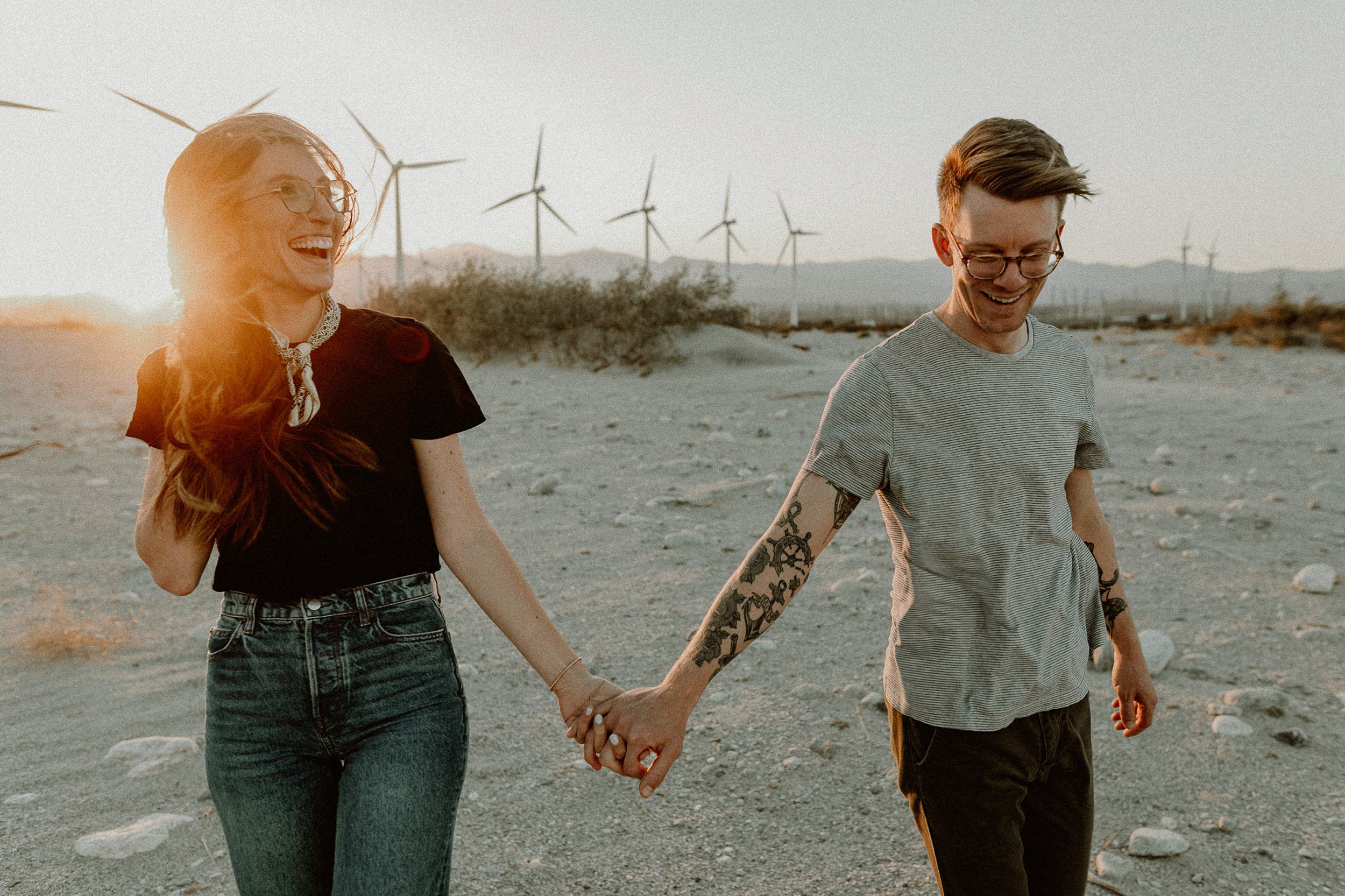 Palm Springs Desert Windmill Engagement Photos