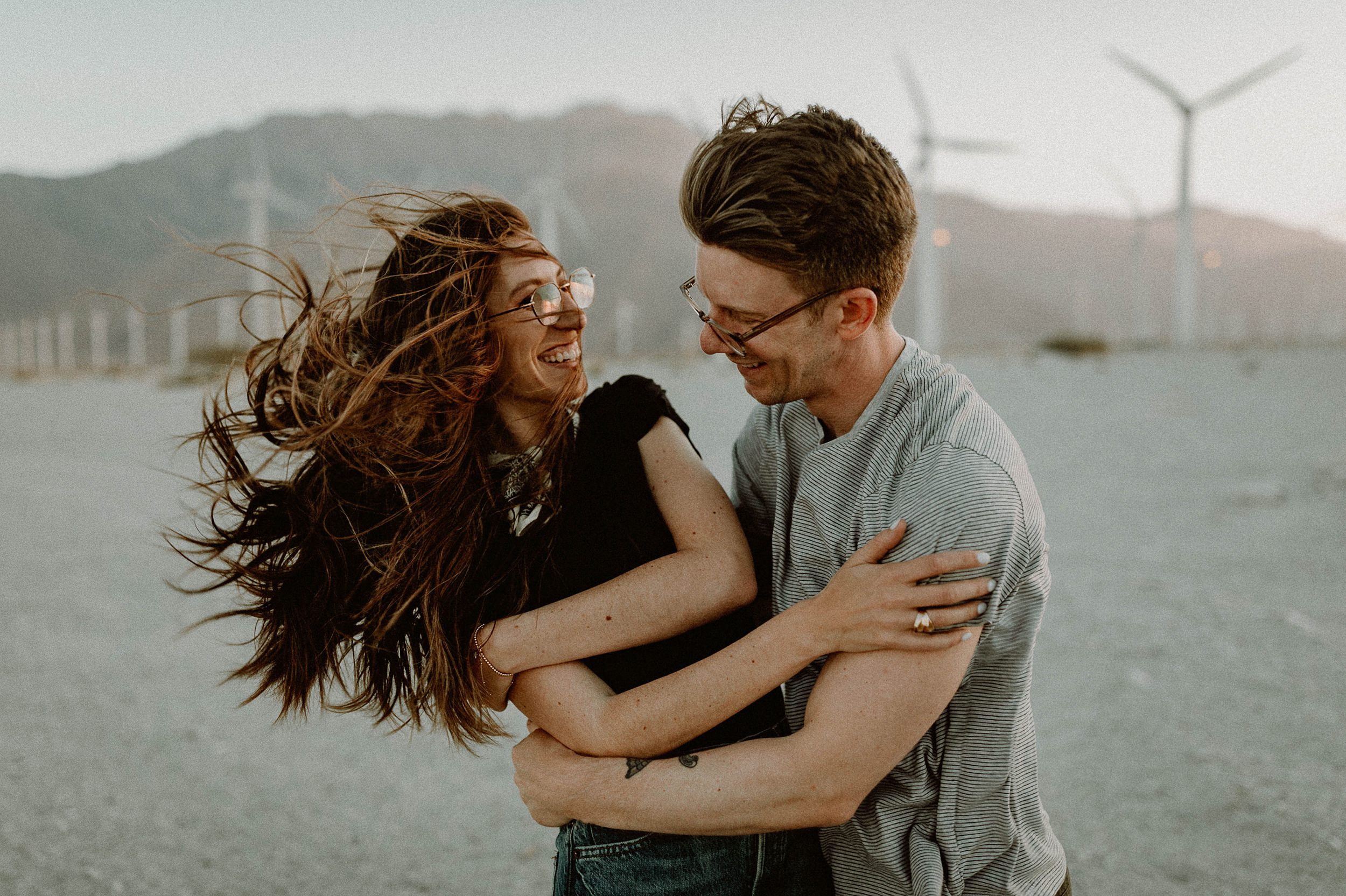 Palm Springs Desert Windmill Engagement Photos