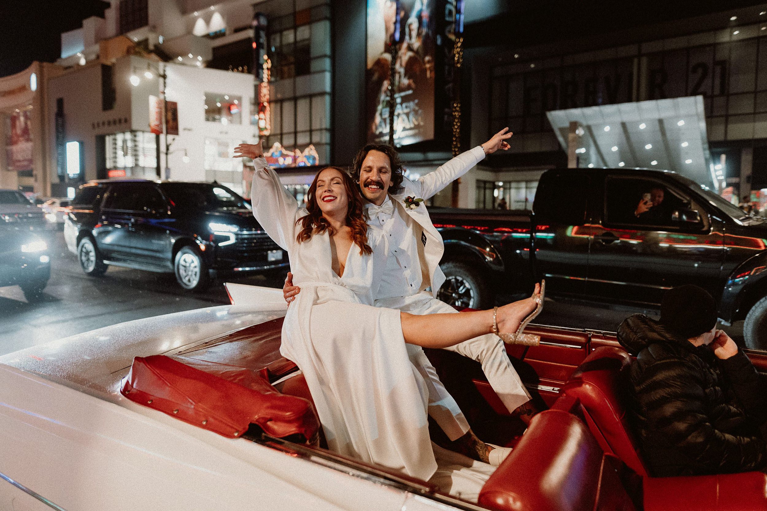 Hollywood Wedding Hot Rod with Bride & Groom 