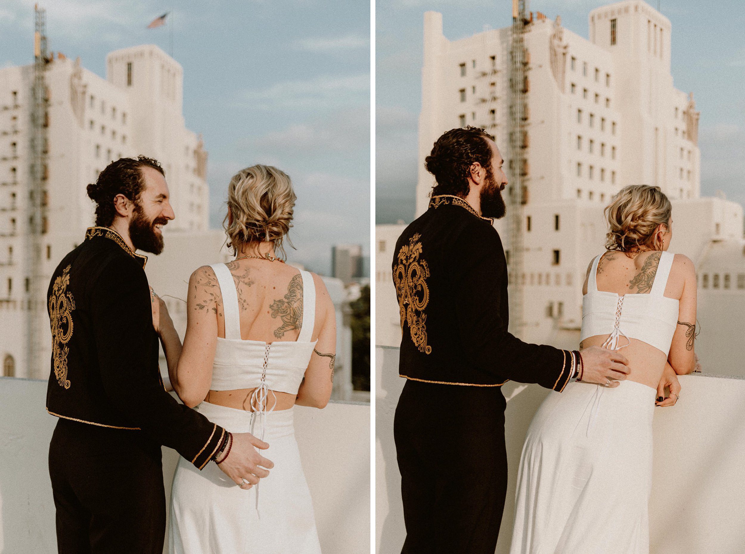 Carondelet House Wedding in Los Angeles Rooftop Couples Photos