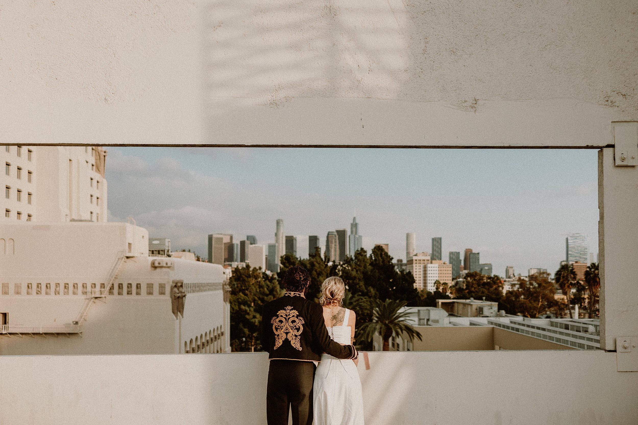 Carondelet House Wedding in Los Angeles Rooftop Couples Photos