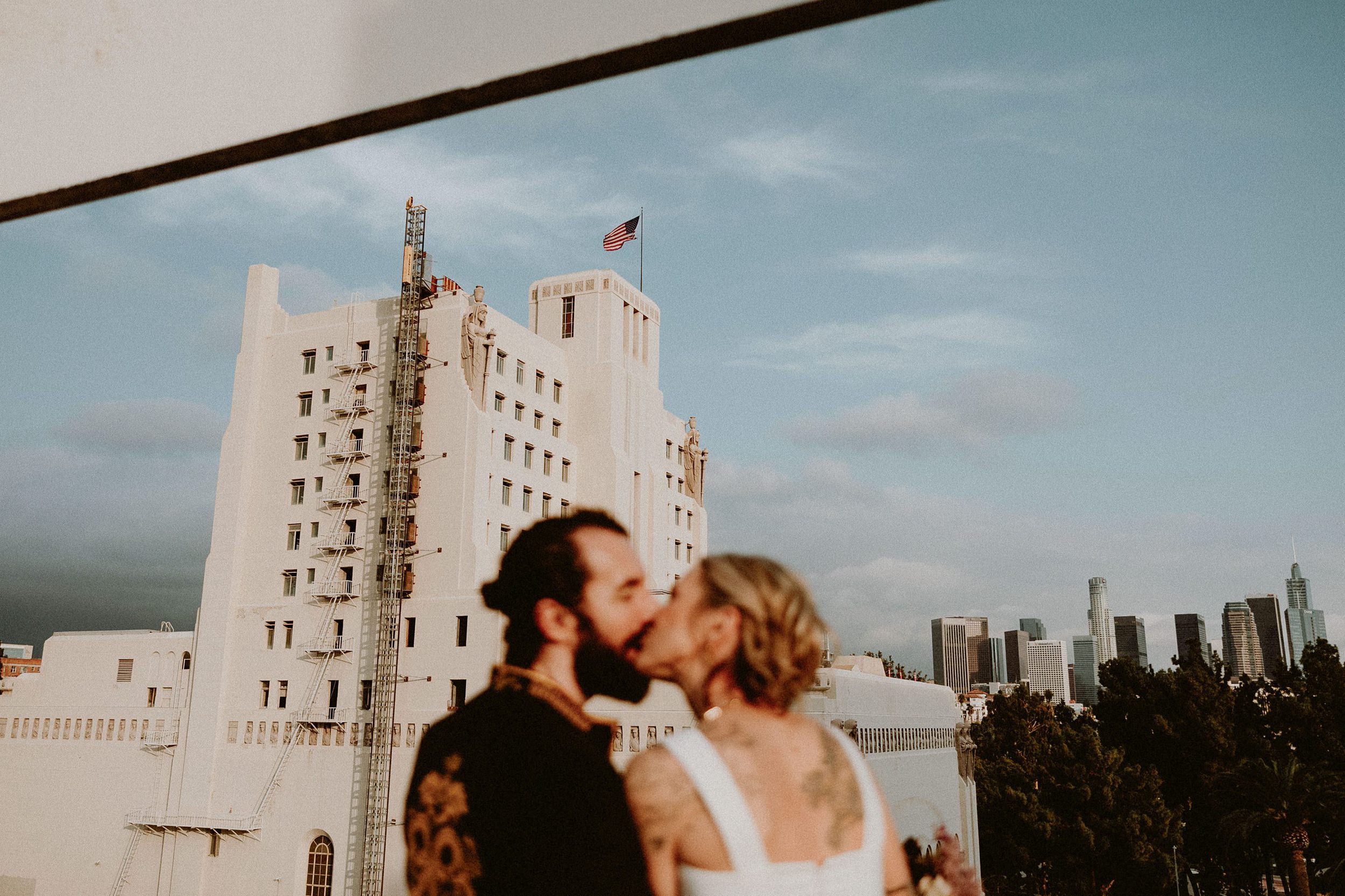 Carondelet House Wedding in Los Angeles Rooftop Couples Photos