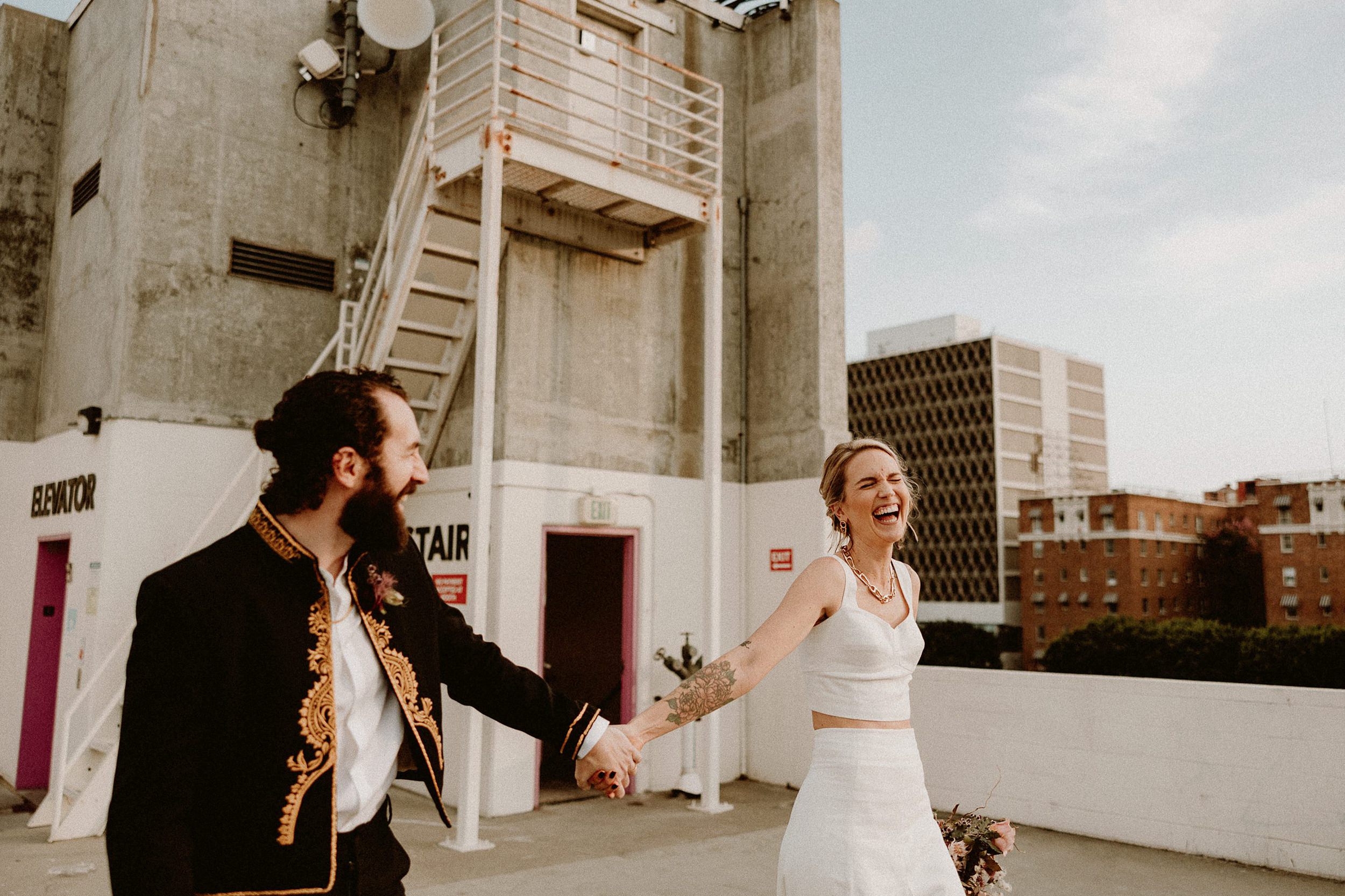 Carondelet House Wedding in Los Angeles Rooftop Couples Photos