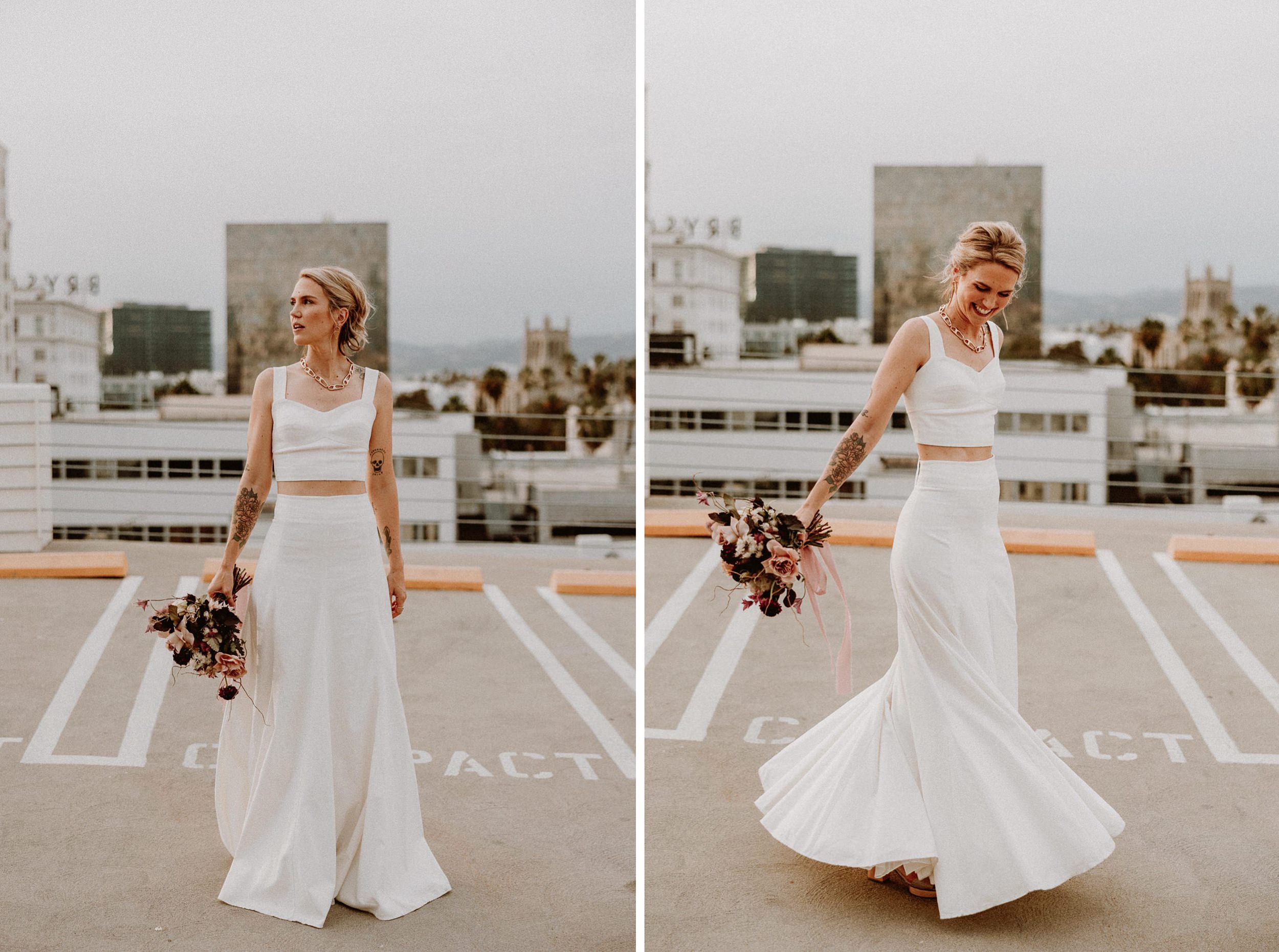 Bride in Los Angeles Rooftop Couples Photos
